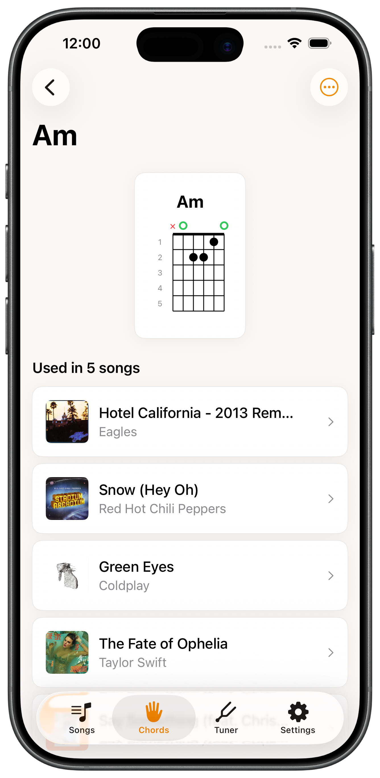 Fret Not chord details screen